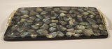 Vintage MCM Abalone Mother of Pearl 14" Serving Tray with Brass Handles