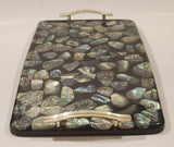 Vintage MCM Abalone Mother of Pearl 14" Serving Tray with Brass Handles