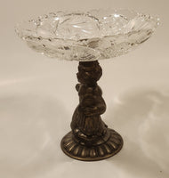 Antique 1930s 5599 Kintaro Boy Cherub Riding Koi Fish Brass and Crystal Glass Pedestal Candy Dish