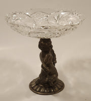 Antique 1930s 5599 Kintaro Boy Cherub Riding Koi Fish Brass and Crystal Glass Pedestal Candy Dish