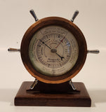 Vintage Airguide Fee and Stemwedel Captain's Ship's Wheel Copper Barometer with Wood Base Made in U.S.A.