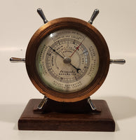 Vintage Airguide Fee and Stemwedel Captain's Ship's Wheel Copper Barometer with Wood Base Made in U.S.A.