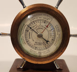 Vintage Airguide Fee and Stemwedel Captain's Ship's Wheel Copper Barometer with Wood Base Made in U.S.A.