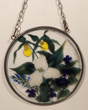 Toronto Stained Glass White Trillium Flower and Violets 6 1/2" Stained Glass Suncatcher Window Hanging