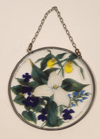 Toronto Stained Glass White Trillium Flower and Violets 6 1/2" Stained Glass Suncatcher Window Hanging