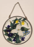 Toronto Stained Glass White Trillium Flower and Violets 6 1/2" Stained Glass Suncatcher Window Hanging