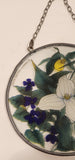 Toronto Stained Glass White Trillium Flower and Violets 6 1/2" Stained Glass Suncatcher Window Hanging