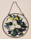 Toronto Stained Glass White Trillium Flower and Violets 6 1/2" Stained Glass Suncatcher Window Hanging