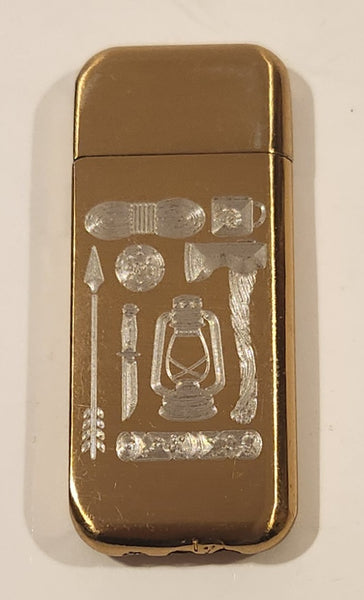 Camping Themed Etched Gold Tone Pocket Lighter