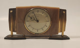 Vintage Metamec Brown Marble Look Bakelite and Brass Metal on Wood Base Wind Up Mantle Clock