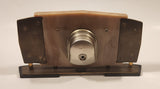 Vintage Metamec Brown Marble Look Bakelite and Brass Metal on Wood Base Wind Up Mantle Clock