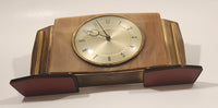 Vintage Metamec Brown Marble Look Bakelite and Brass Metal on Wood Base Wind Up Mantle Clock