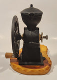 Antique Universal Black Cast Iron Side Wheel Coffee Grinder Mill on Wood Base