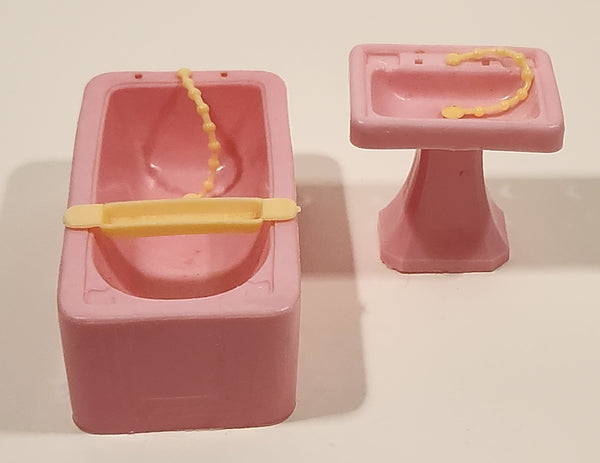 Vintage 1960s Pink Bathroom Furniture Miniature Plastic Dollhouse Toys Made in Hong Kong