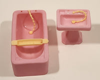 Vintage 1960s Pink Bathroom Furniture Miniature Plastic Dollhouse Toys Made in Hong Kong