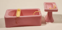 Vintage 1960s Pink Bathroom Furniture Miniature Plastic Dollhouse Toys Made in Hong Kong