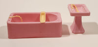 Vintage 1960s Pink Bathroom Furniture Miniature Plastic Dollhouse Toys Made in Hong Kong