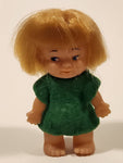 Vintage Reliable Toys Pee Wees Girl Doll in Green Dress 3 1/2" Tall Rubber Toy Figure Made in Hong Kong