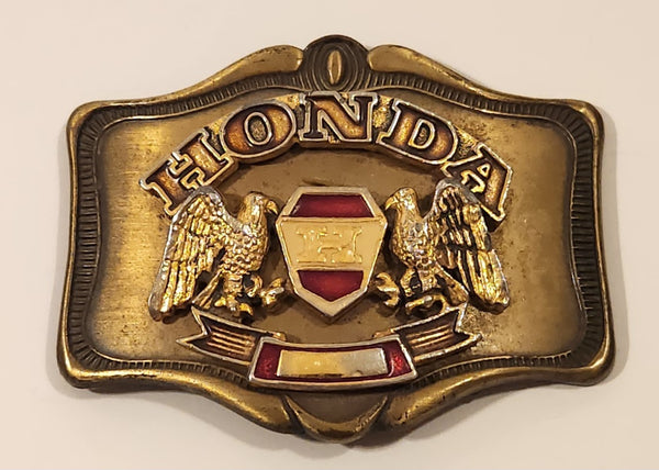 Vintage 1978 A. H. M. Honda Enamel and Gold Tone Metal Belt Buckle