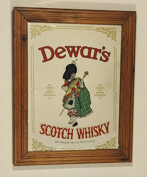 Vintage Dewar's Scotch Whisky 10 3/4" x 14" Wood Framed Pub Mirror