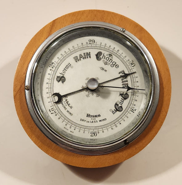 Vintage Heavy Wooden 5 1/4" Weather Barometer British Made