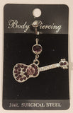 Guitar Shaped Dark Purple Button Ring Navel Body Piercing Surgical Steel New On Card