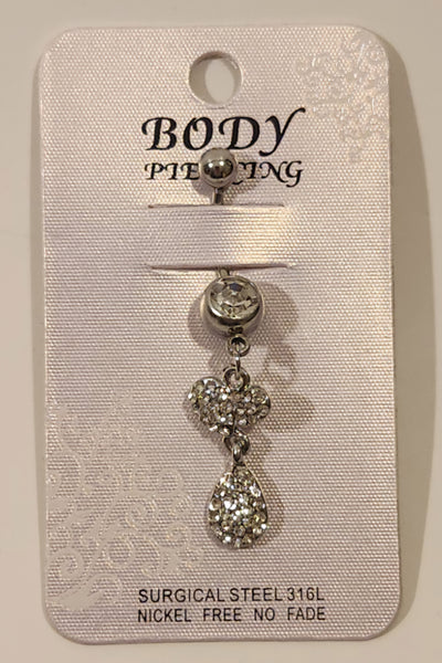 Clear Sparkling Belly Button Ring Navel Body Piercing Surgical Steel 316L Nickel Free No Fade New On Card