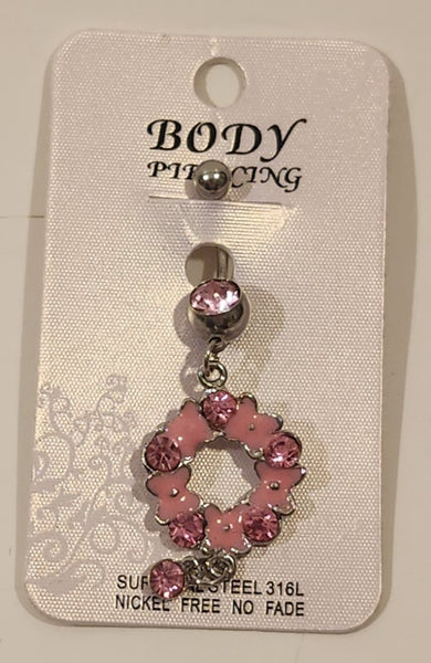 Pink Belly Button Ring Navel Body Piercing Surgical Steel 316L Nickel Free No Fade New On Card