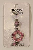 Pink Belly Button Ring Navel Body Piercing Surgical Steel 316L Nickel Free No Fade New On Card