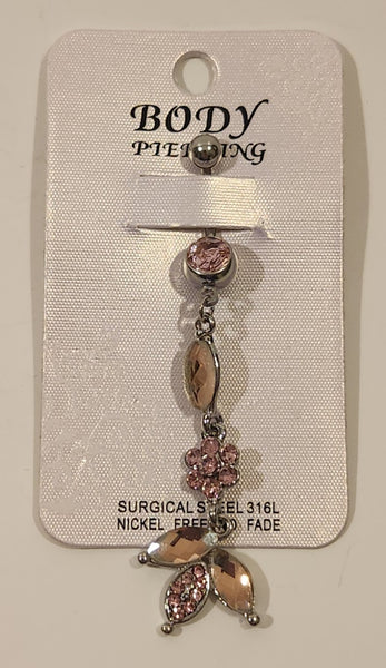 Pink Sparkling and Flat Pink Button Ring Navel Body Piercing Surgical Steel 316L Nickel Free No Fade New On Card