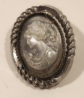 Vintage Mother of Pearl Cameo Sterling Silver Brooch Pin