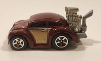 2010 Hot Wheels Volkswagen Beetle (Tooned) Metalflake Dark Red Die Cast Toy Car Vehicle