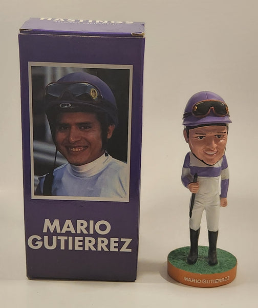 2012 Hastings Bred For Excitement Mario Gutierrez Equestrian Horse Racing 7 1/4" Tall Resin Bobblehead Figure New in Box Signed