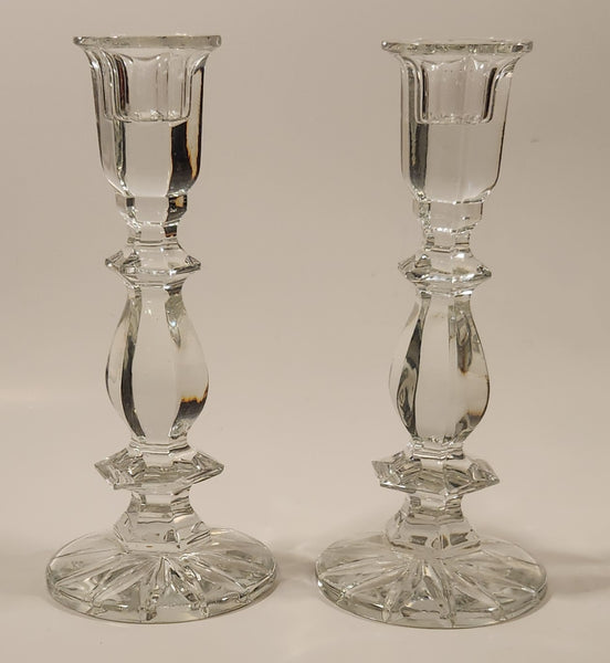 Vintage 7" Tall Heavy Crystal Glass Candle Holders Set of 2 (1 chipped)