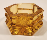 Vintage Hexagon Orange Amber Glass Cigarette Ashtray