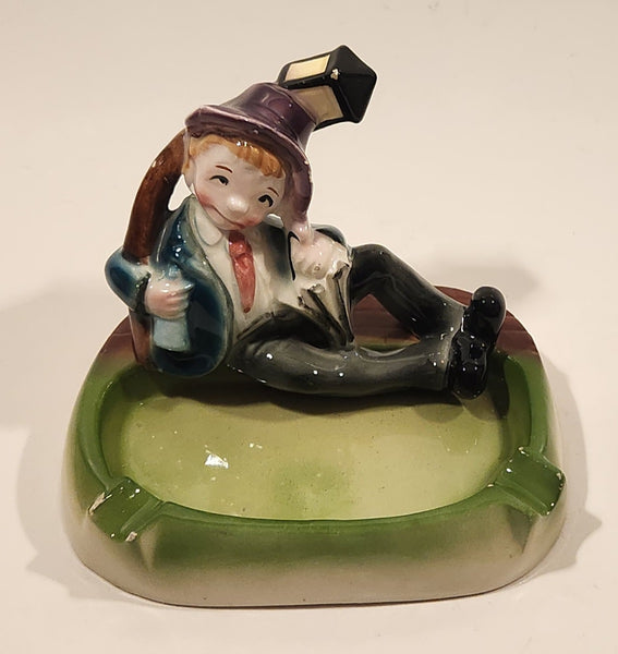 Vintage Hobo Drunk Laying with Lamp Post Ceramic Ashtray Made in Japan