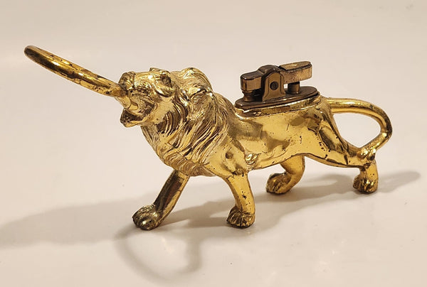 Rare Vintage Lion Shaped Gold Tone Table Lighter Bottle Opener