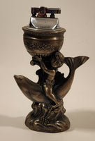 Vintage Kintaro Boy Cherub Riding Dolphin Silver Pewter Look Table Lighter