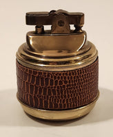 Vintage Brown Faux Alligator Skin Pattern Leather Wrapped Table Lighter Made in Japan