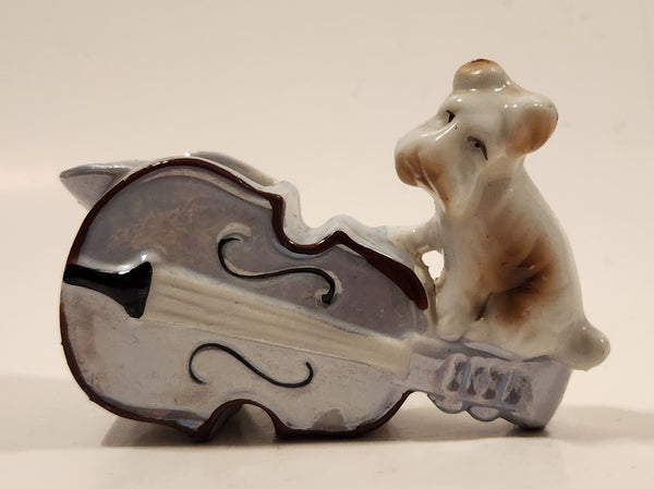 Vintage Schnauzer Dog on Tipped Cello Blue Lustreware Porcelain Cigarette Ashtray