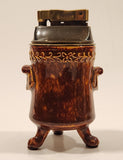 Vintage Minxie Caeser Coin Motif Brown Embossed Ceramic Table Lighter