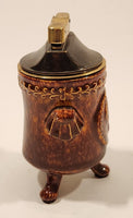 Vintage Minxie Caeser Coin Motif Brown Embossed Ceramic Table Lighter