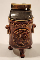 Vintage Minxie Caeser Coin Motif Brown Embossed Ceramic Table Lighter