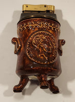 Vintage Minxie Caeser Coin Motif Brown Embossed Ceramic Table Lighter