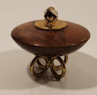 Vintage Ronson Round Teak Wood Table Lighter with Ring Brass Feet