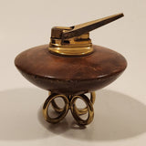 Vintage Ronson Round Teak Wood Table Lighter with Ring Brass Feet