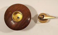 Vintage Ronson Round Teak Wood Table Lighter with Ring Brass Feet