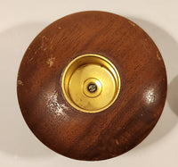 Vintage Ronson Round Teak Wood Table Lighter with Ring Brass Feet