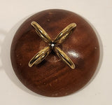 Vintage Ronson Round Teak Wood Table Lighter with Ring Brass Feet