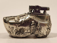 Vintage Dutch Clog Shoe Windmill Themed Embossed Chrome Table Top Lighter Made in Occupied Japan